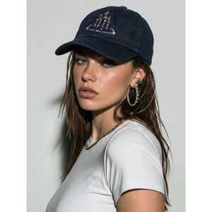 💜Vintage NWOT PartyLite Black Rhinestone Logo Adjustable Baseball Hat